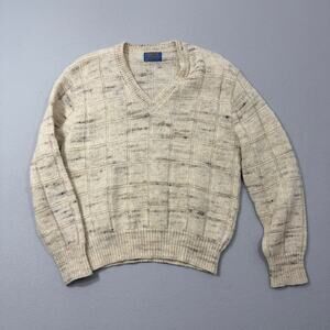 Pendleton Sweater Men's Medium Oatmeal Beige V-Neck 100% Virgin Wool Preppy